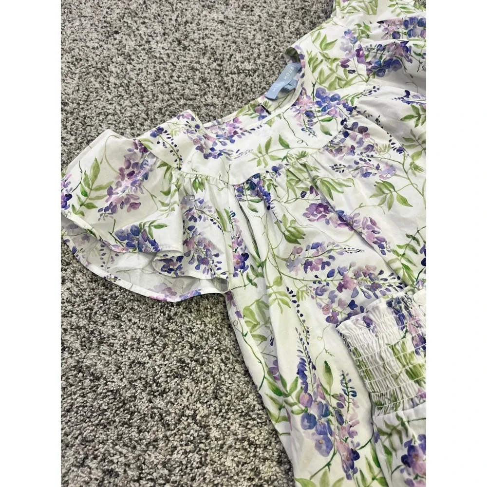 Hill House Home Girls Wisteria Floral Flutter Sleeve Top Ruffle Shorts Set 9/10Y
